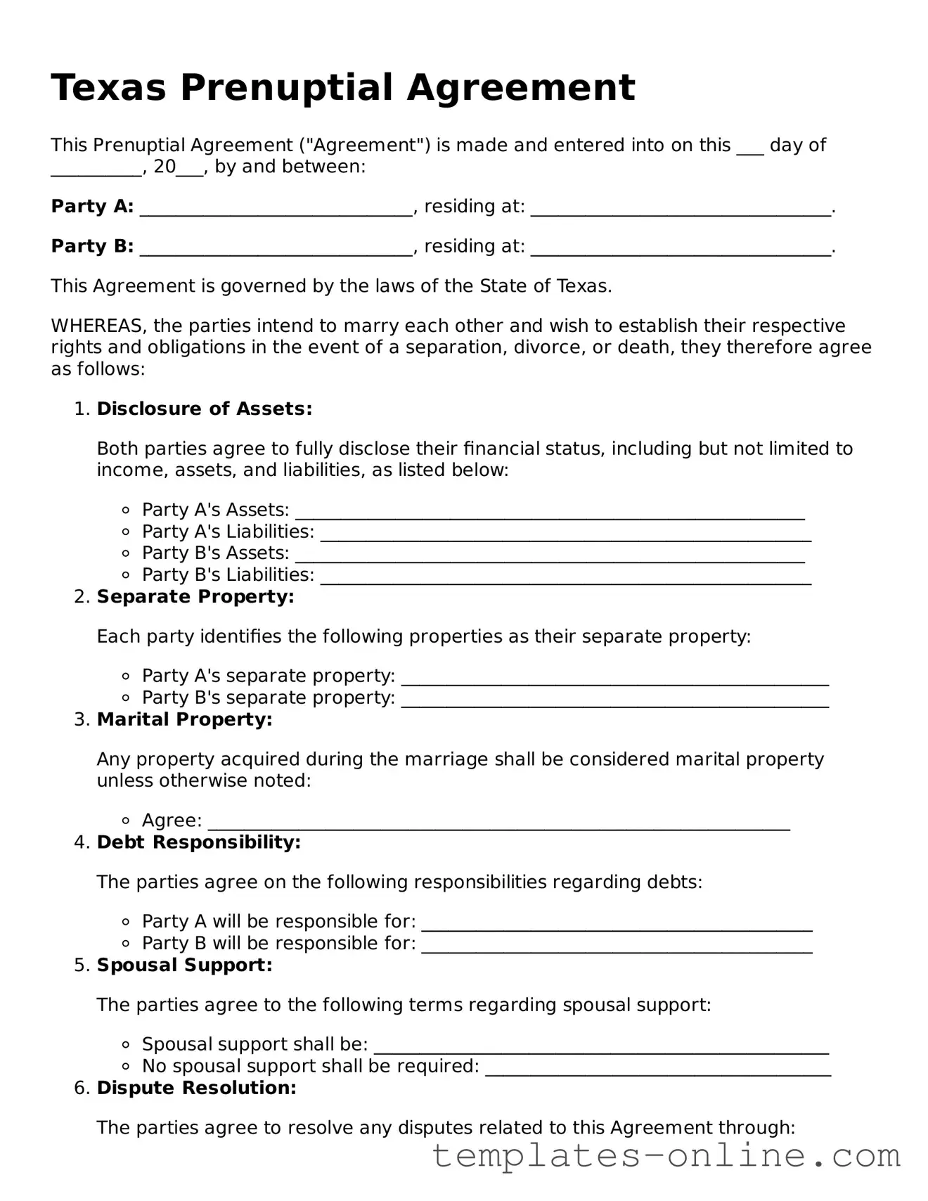 Valid  Prenuptial Agreement Template for Texas