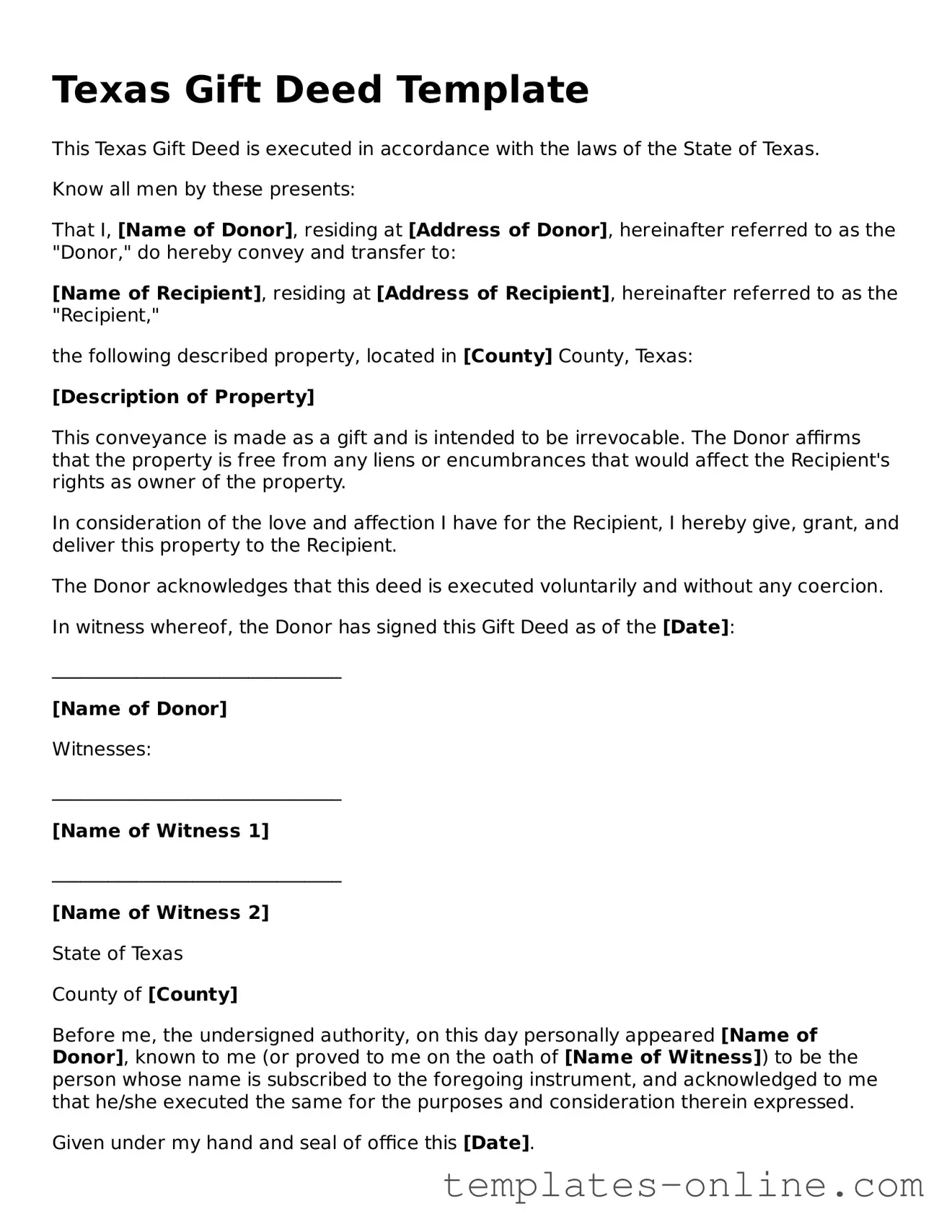 Valid  Gift Deed Template for Texas
