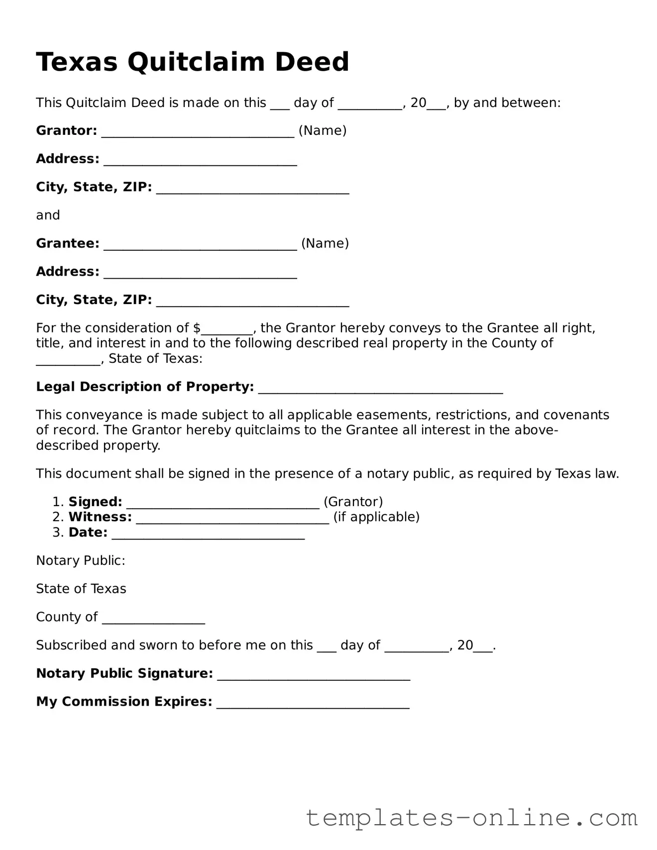 Valid  Quitclaim Deed Template for Texas