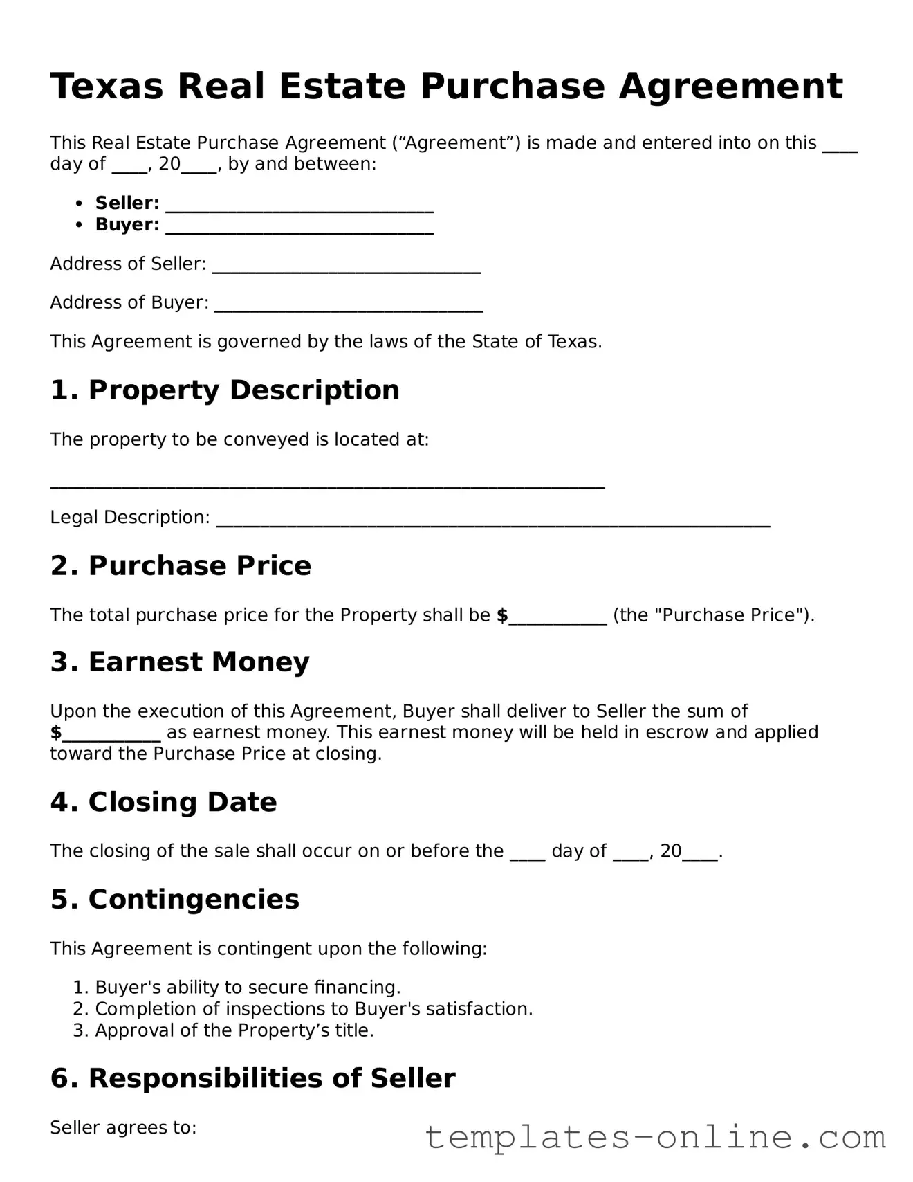Valid  Real Estate Purchase Agreement Template for Texas
