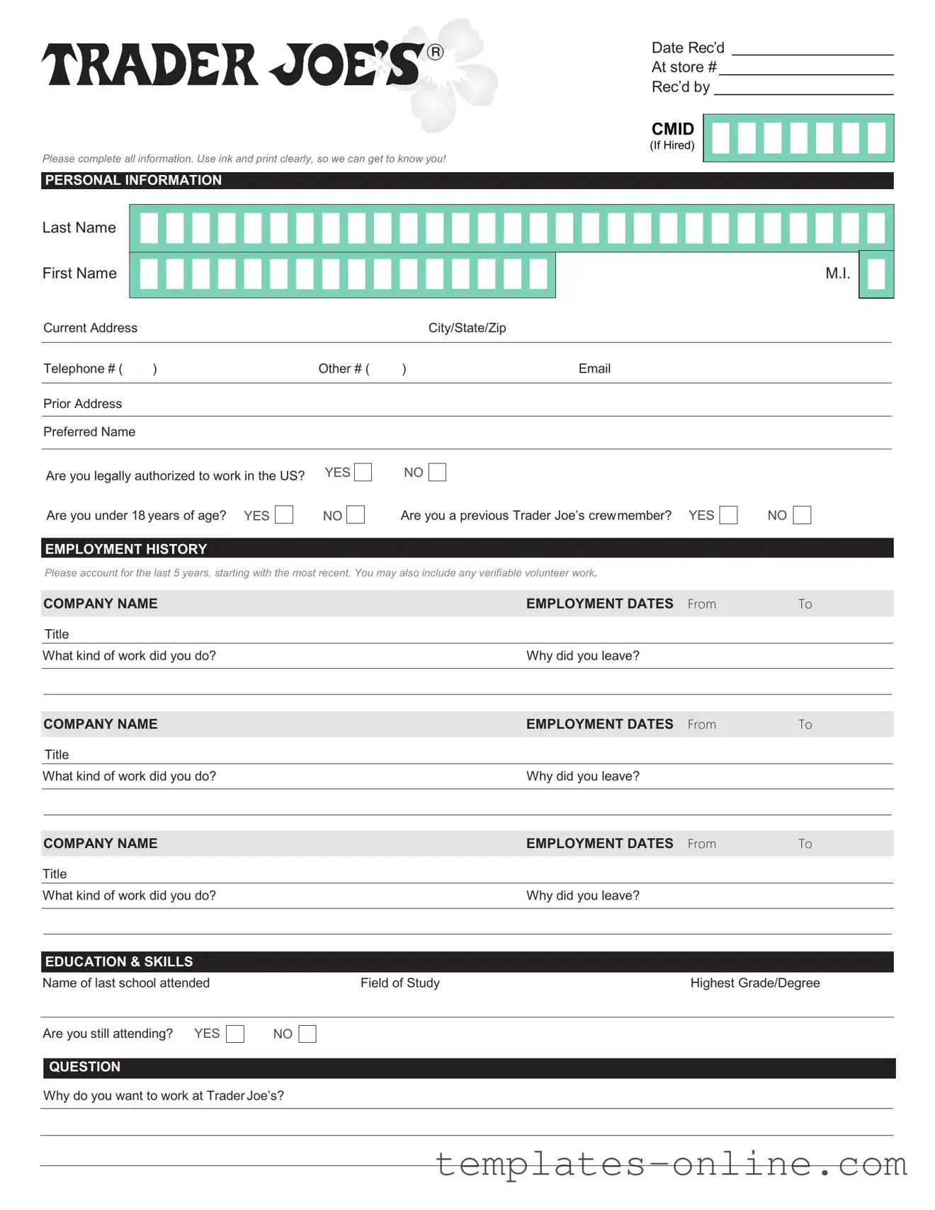 Trader Joe's application Template
