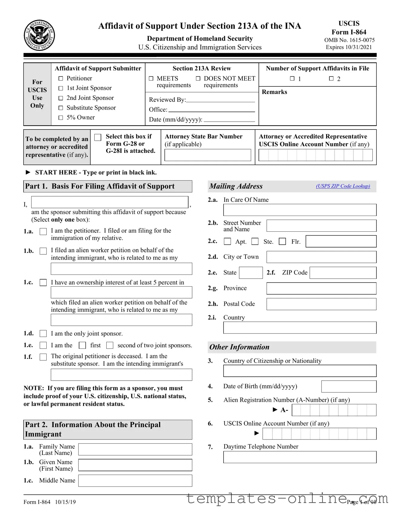USCIS I-864 Template