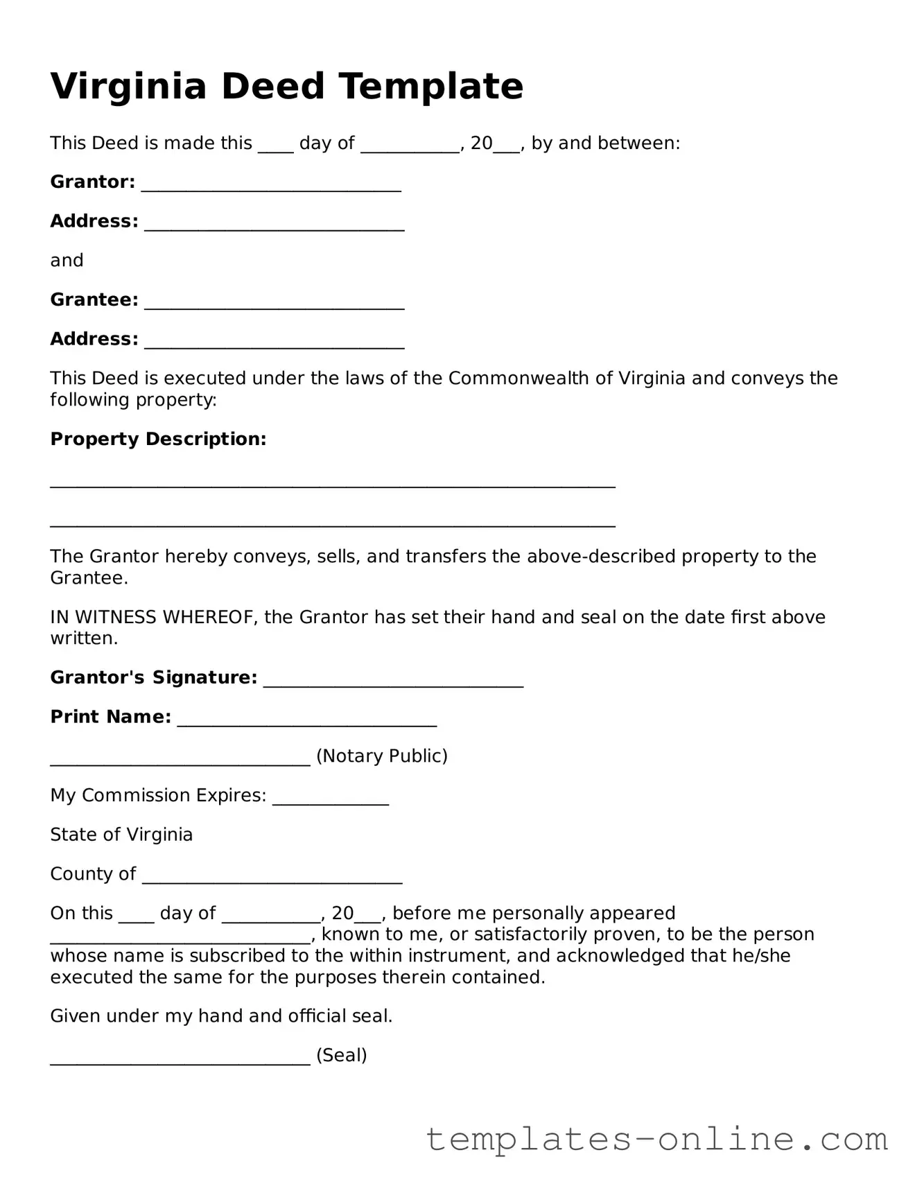 Valid  Deed Template for Virginia