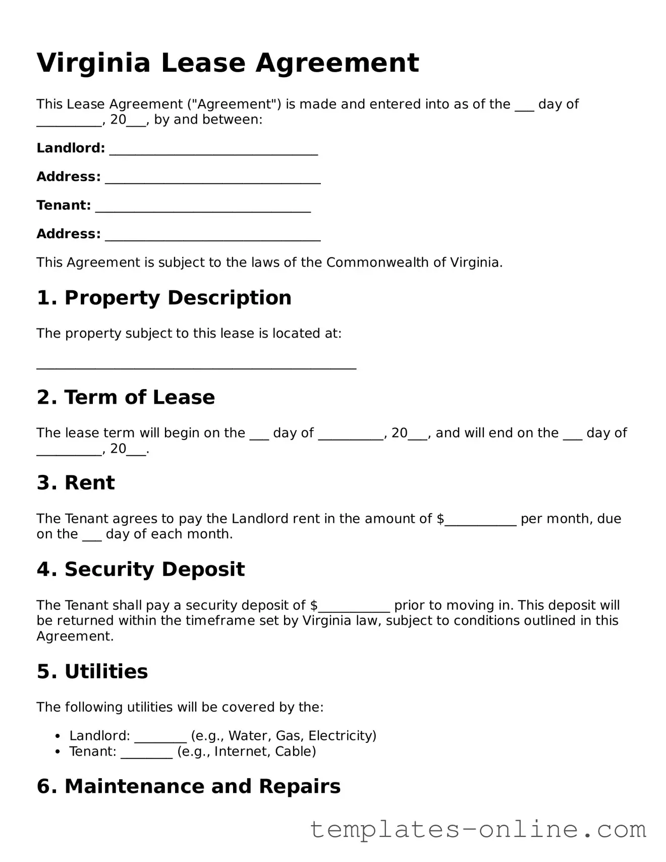 Valid  Lease Agreement Template for Virginia