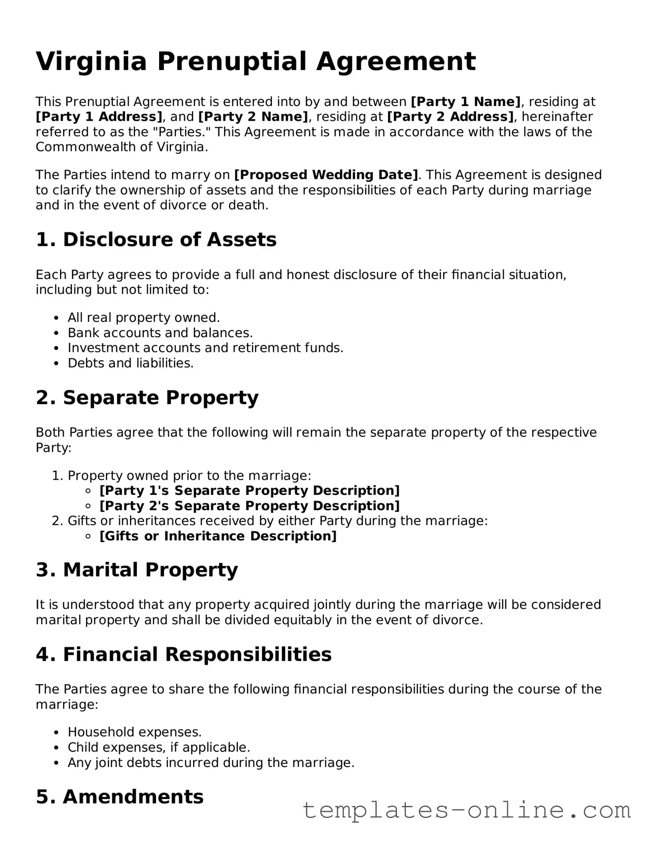 Valid  Prenuptial Agreement Template for Virginia