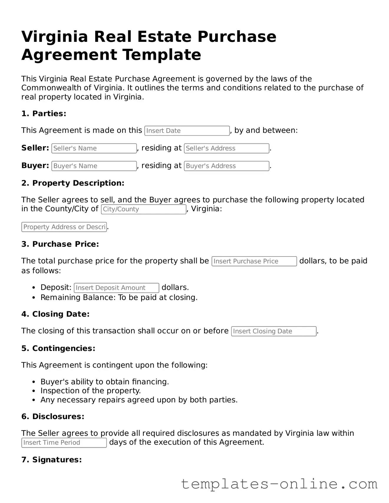 Valid  Real Estate Purchase Agreement Template for Virginia
