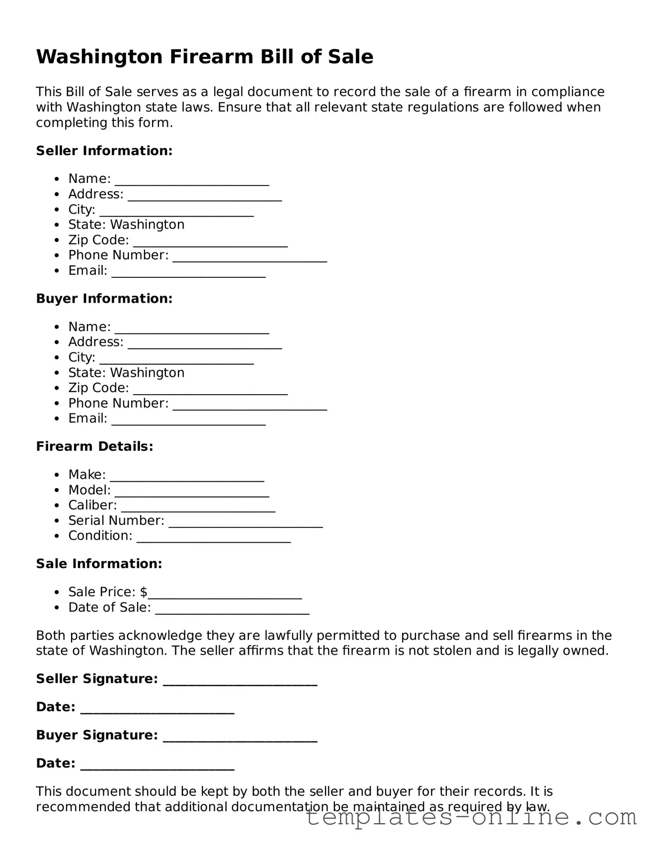 Valid  Firearm Bill of Sale Template for Washington