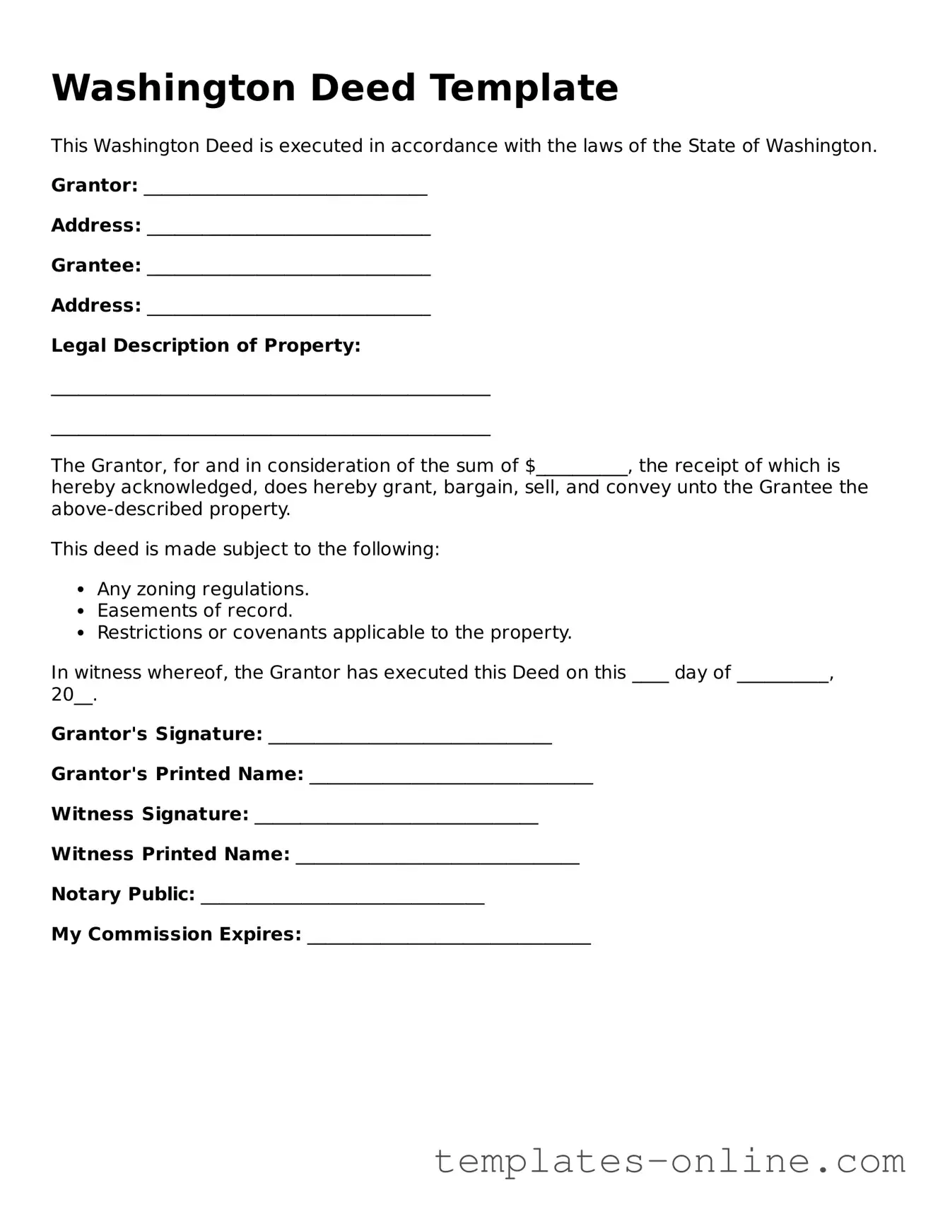 Valid  Deed Template for Washington