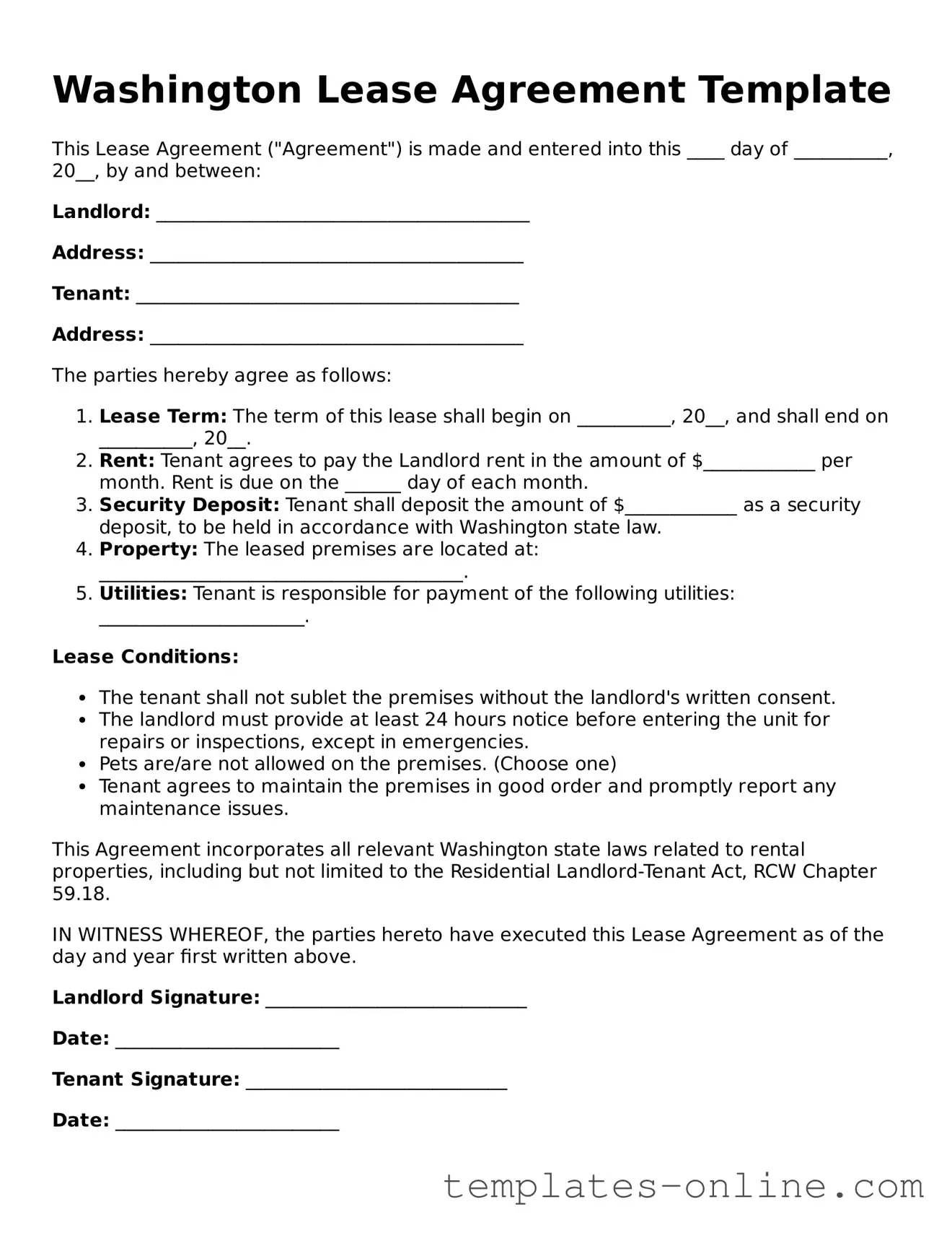 Valid  Lease Agreement Template for Washington