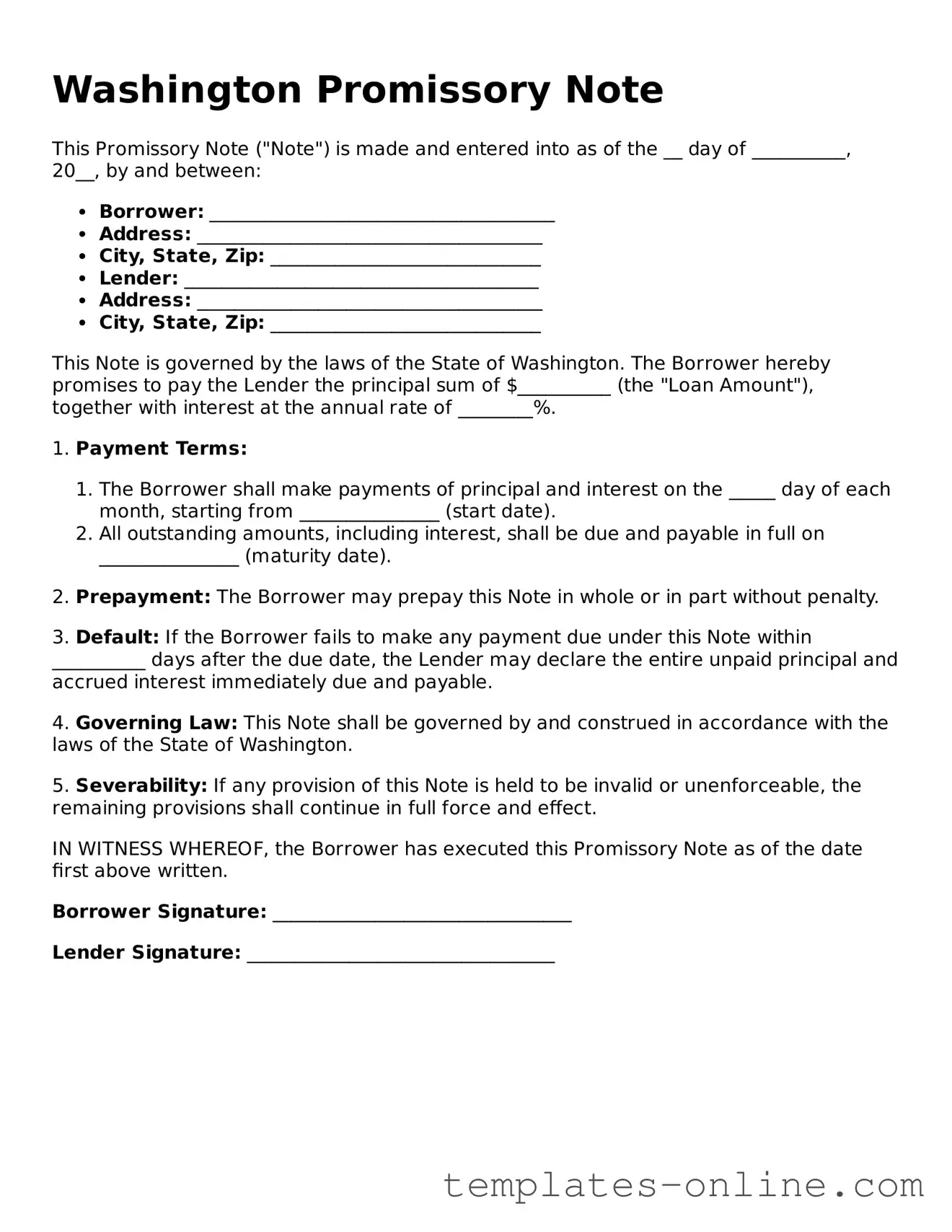 Valid  Promissory Note Template for Washington