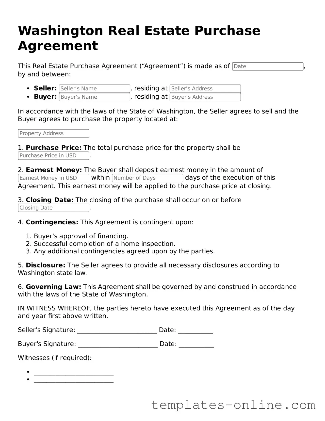 Valid  Real Estate Purchase Agreement Template for Washington