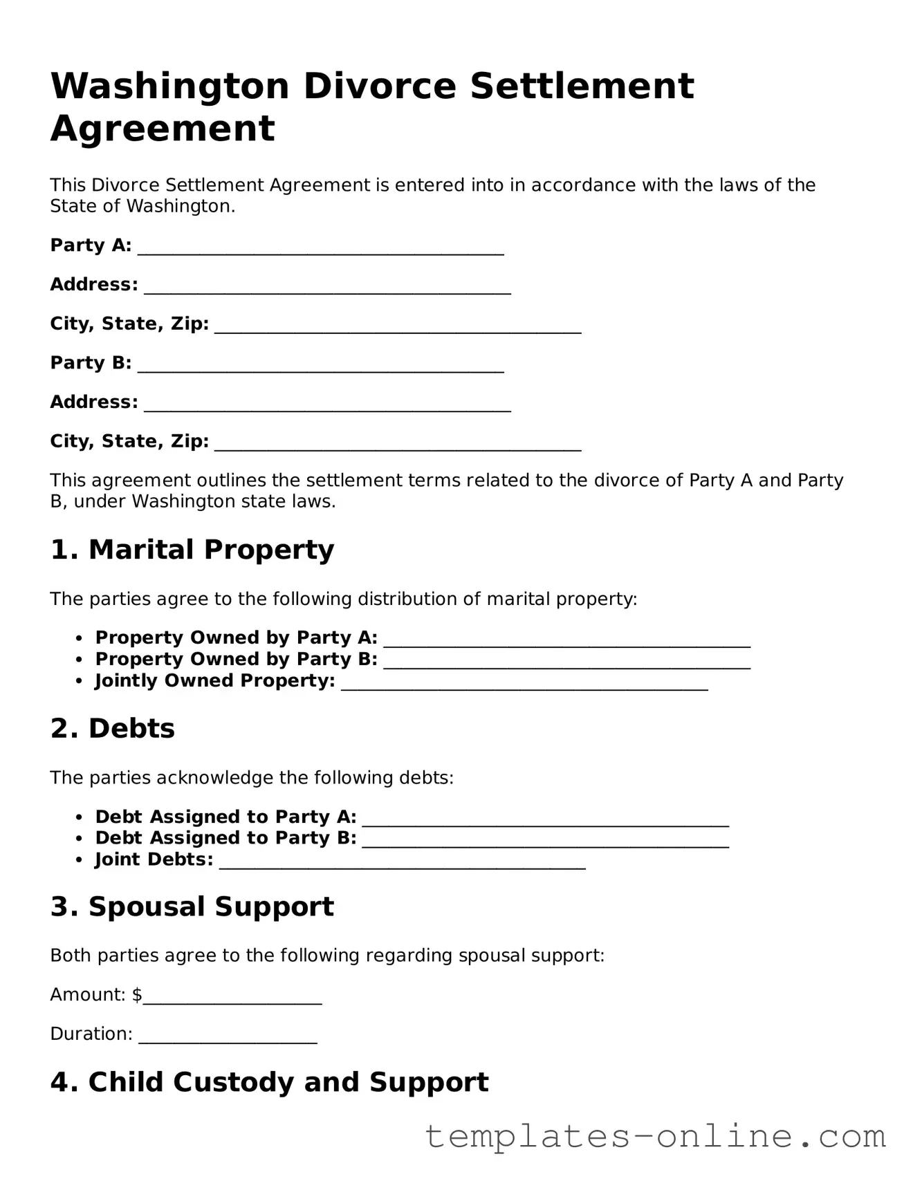 Valid  Divorce Settlement Agreement Template for Washington