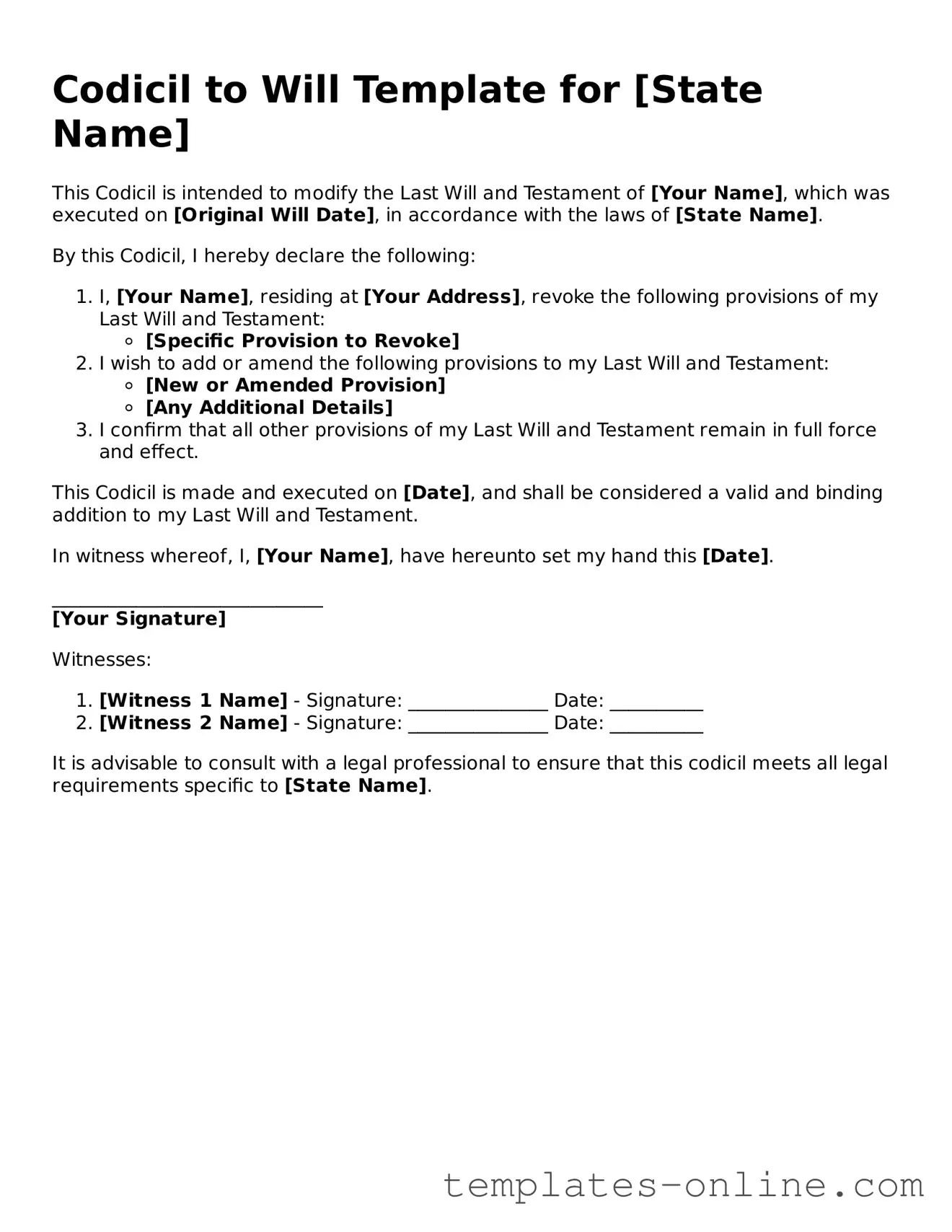 Attorney-Verified Codicil to Will Template