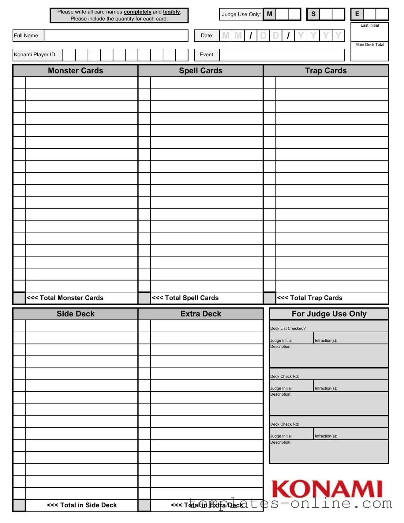 Konami Decklist Template